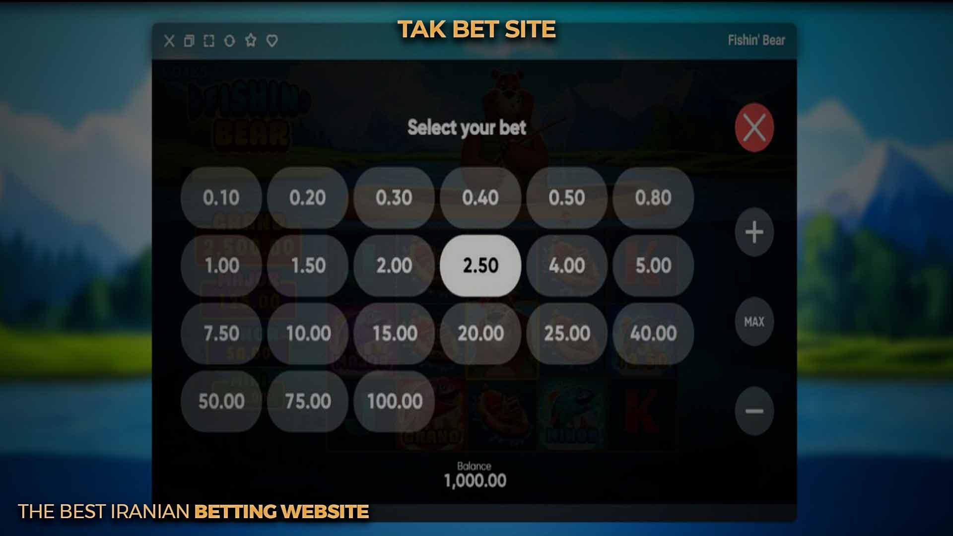 دکمه SELECT YOUR BET بازی فیشین بیر تک بت